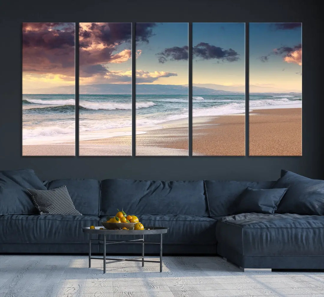 Cloudy Weather Beach Landscape Wall Art Canvas Print