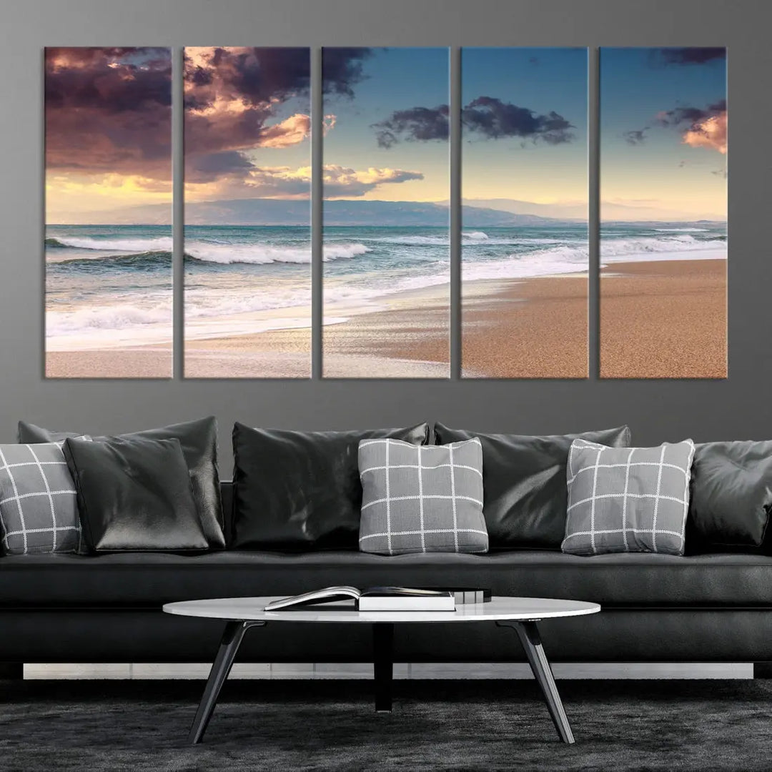 Cloudy Weather Beach Landscape Wall Art Canvas Print