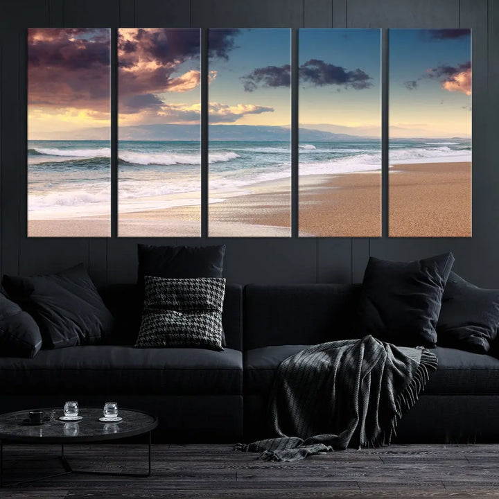 Cloudy Weather Beach Landscape Wall Art Canvas Print