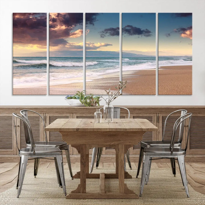 Cloudy Weather Beach Landscape Wall Art Canvas Print