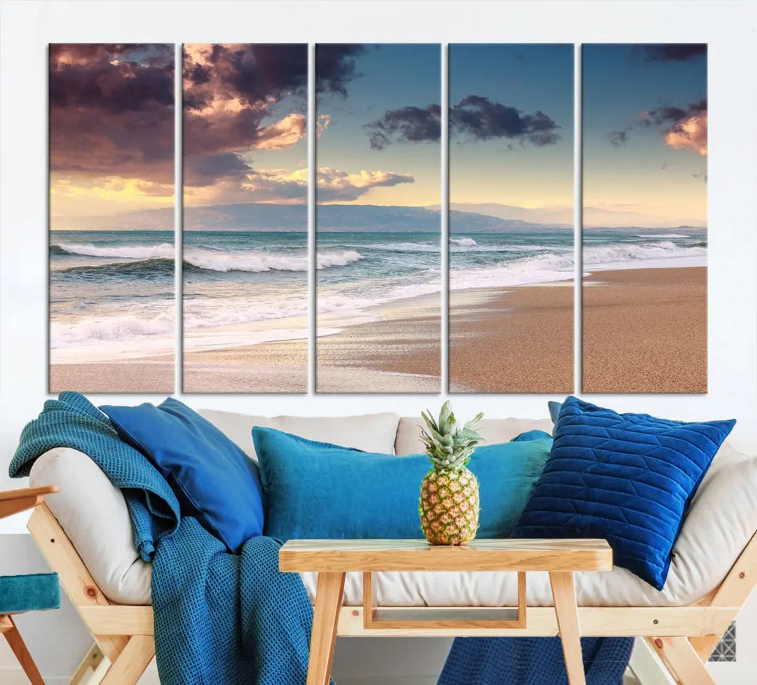 Cloudy Weather Beach Landscape Wall Art Canvas Print