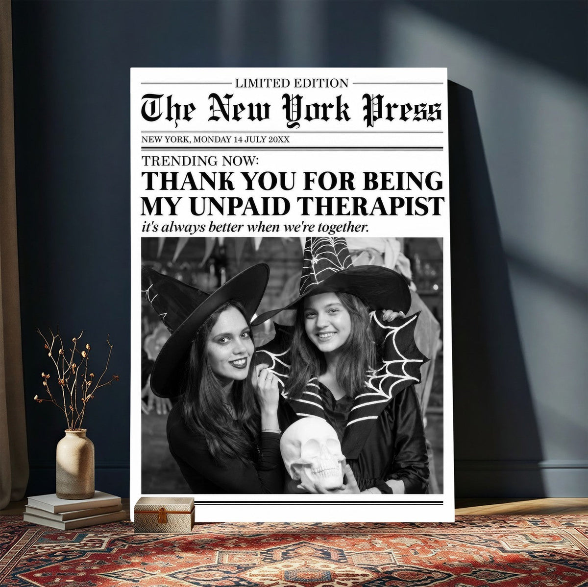 Funny Best Friend Newspaper Wall Art Print, Witch Halloween Decor
