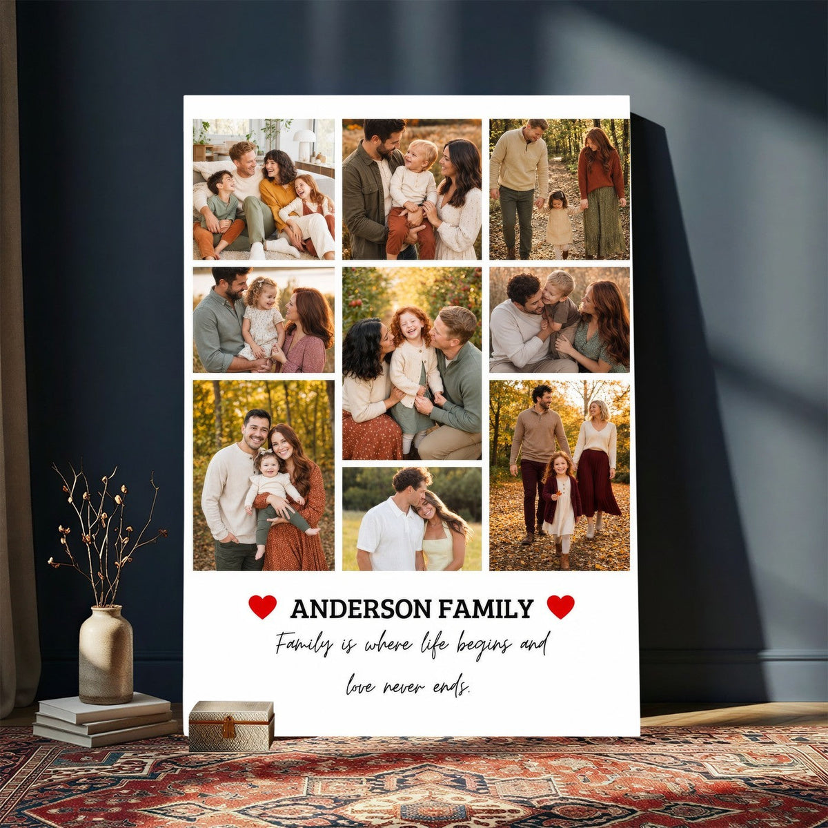 Family name photo collage canvas, fall family photos