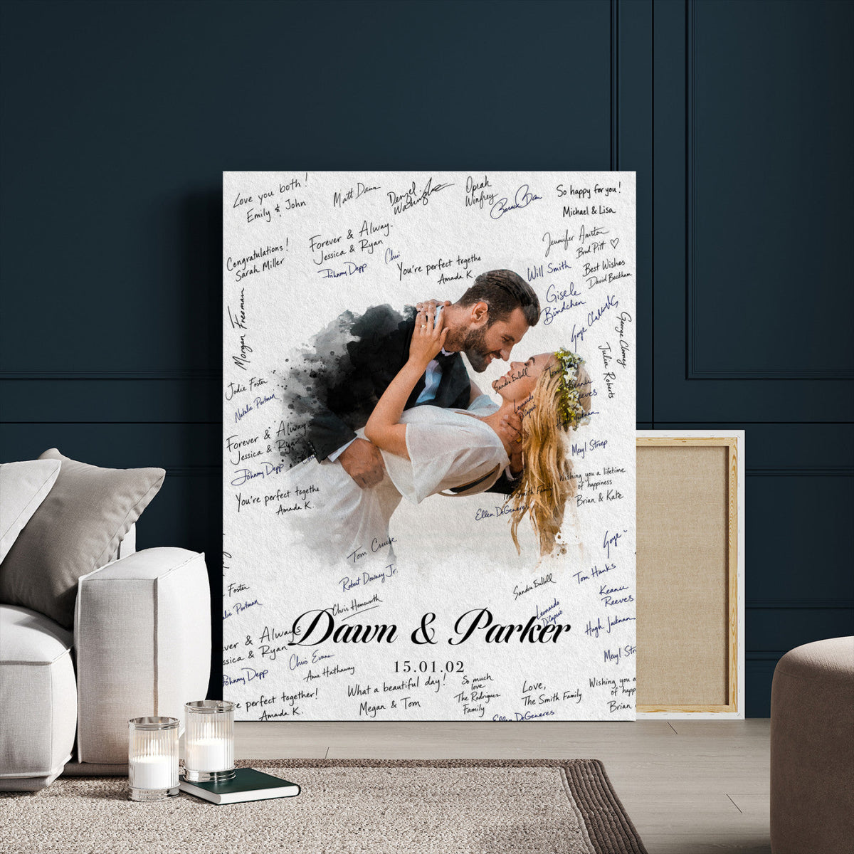 38010783-MGV-CV-24X36 - Wedding Guest Book Alternative Wall Art Canvas Print, Personalized Couple Photo Guestbook