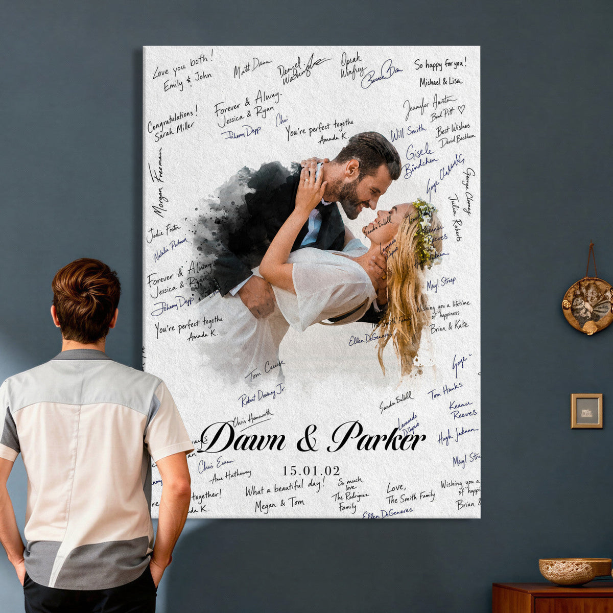38010783-MGV-CV-24X36 - Wedding Guest Book Alternative Wall Art Canvas Print, Personalized Couple Photo Guestbook