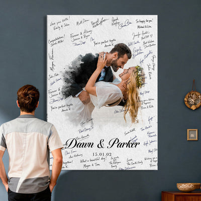 38010783-MGV-CV-24X36 - Wedding Guest Book Alternative Wall Art Canvas Print, Personalized Couple Photo Guestbook