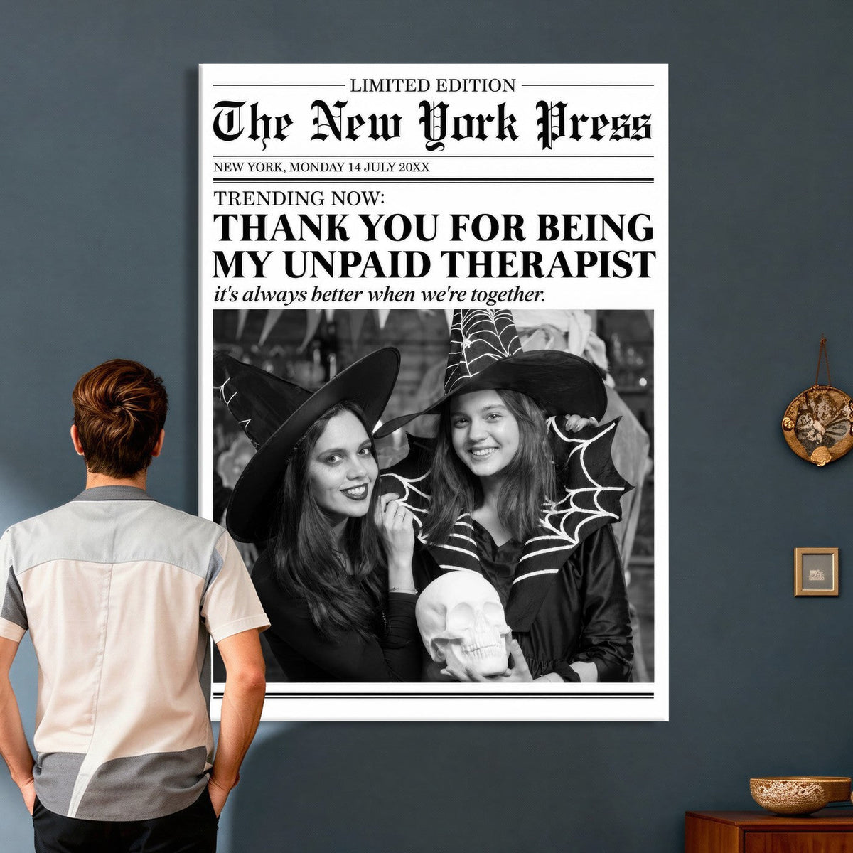 Funny Best Friend Newspaper Wall Art Print, Witch Halloween Decor