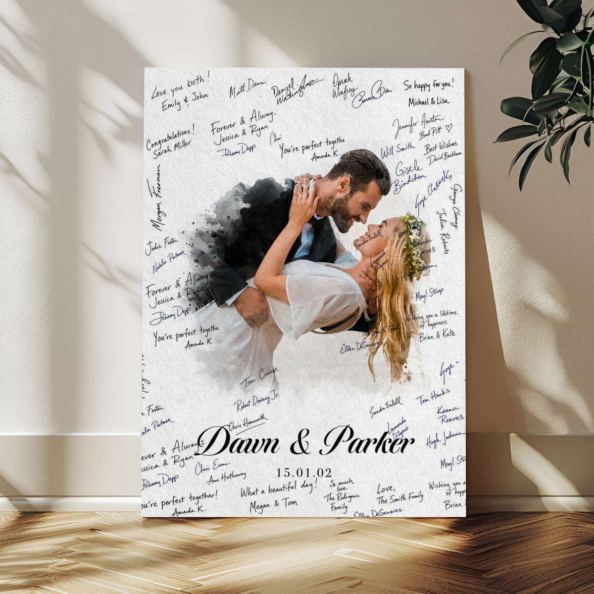 38010783-MGV-CV-24X36 - Wedding Guest Book Alternative Wall Art Canvas Print, Personalized Couple Photo Guestbook