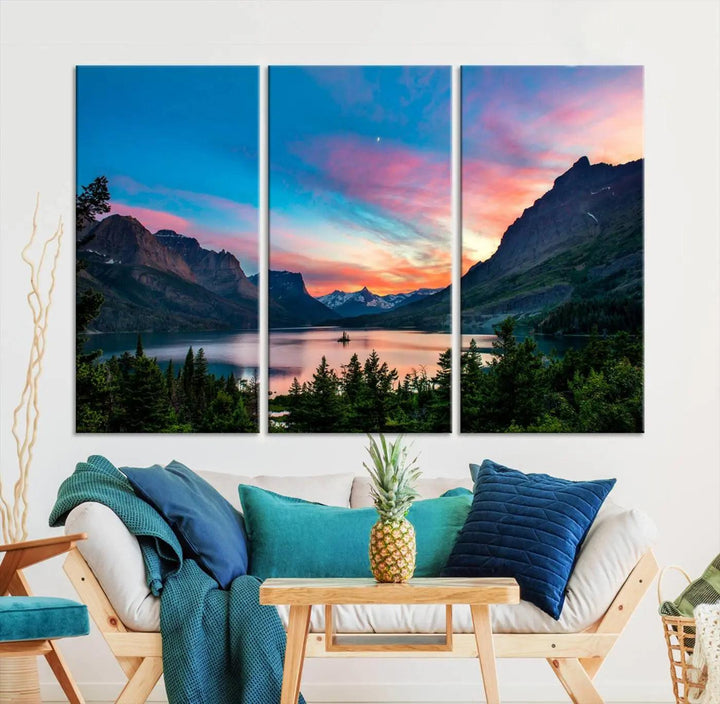 Stunning Saint Mary Lake Wall Art Print Landscape Canvas Framed