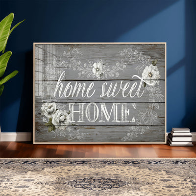 Home Sweet Home Sign Wall Art Canvas Print, Floral Farmhouse Decor