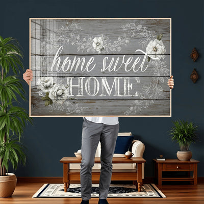 Home Sweet Home Sign Wall Art Canvas Print, Floral Farmhouse Decor