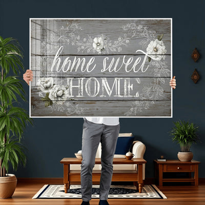 Home Sweet Home Sign Wall Art Canvas Print, Floral Farmhouse Decor