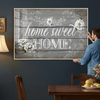 Home Sweet Home Sign Wall Art Canvas Print, Floral Farmhouse Decor