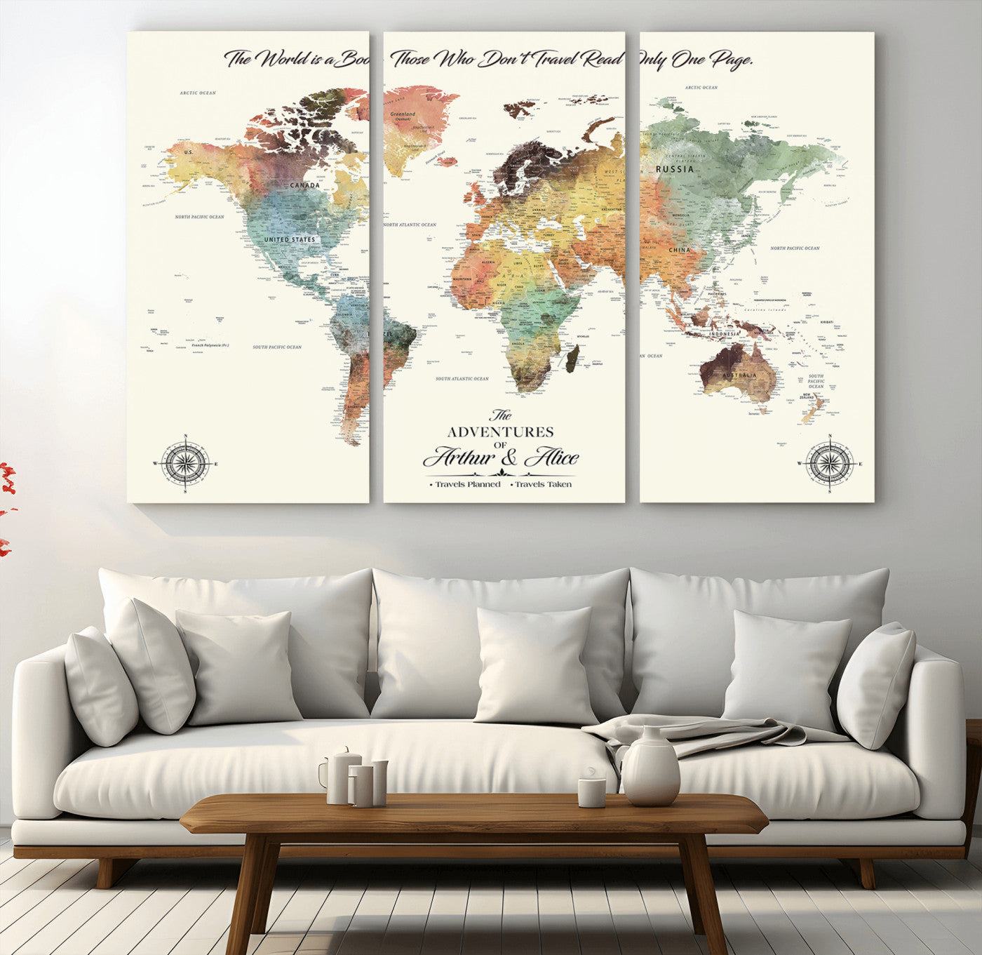 40183091-MGV-CV-48X32-3P-Custom Framed World Map Canvas Print – Personalized Push Pin Travel Tracker Gift for Couples, Weddings, or Anniversary Celebrations
