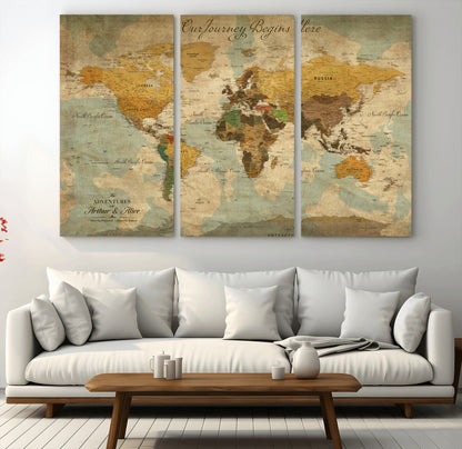 40572820-MGV-CV-48X32-3P-Custom Push Pin World Map Wall Canvas Print – Personalized Travel Tracker with Pins – Framed Custom Quotie Canvas for Home Office Decor