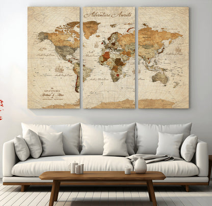 64295326-MGV-CV-60X40-3P-Custom Push Pin World Map Wall Canvas Print – Personalized Travel Tracker with Pins – Framed Custom Quotie Canvas for Home Office Decor