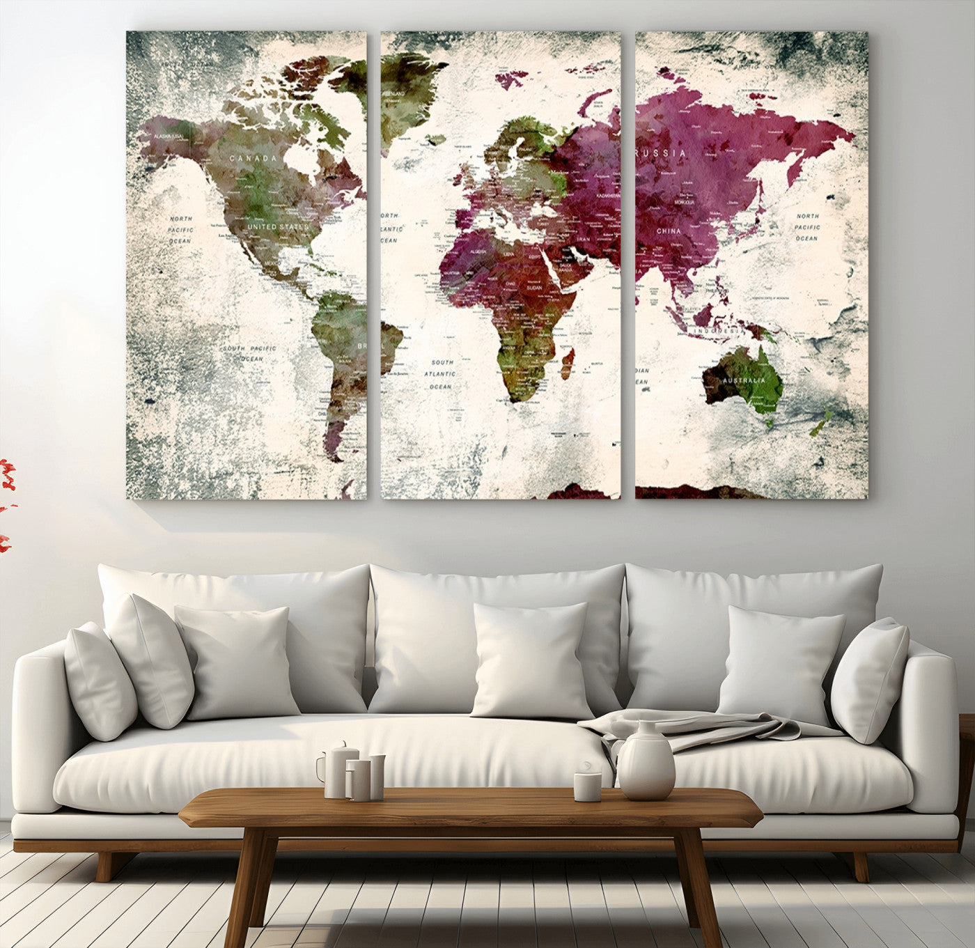 Push Pin World Map Canvas Print – Framed Wall Art for Couples to Track Their Travels – Anniversary Gift or Home Adventure Decor