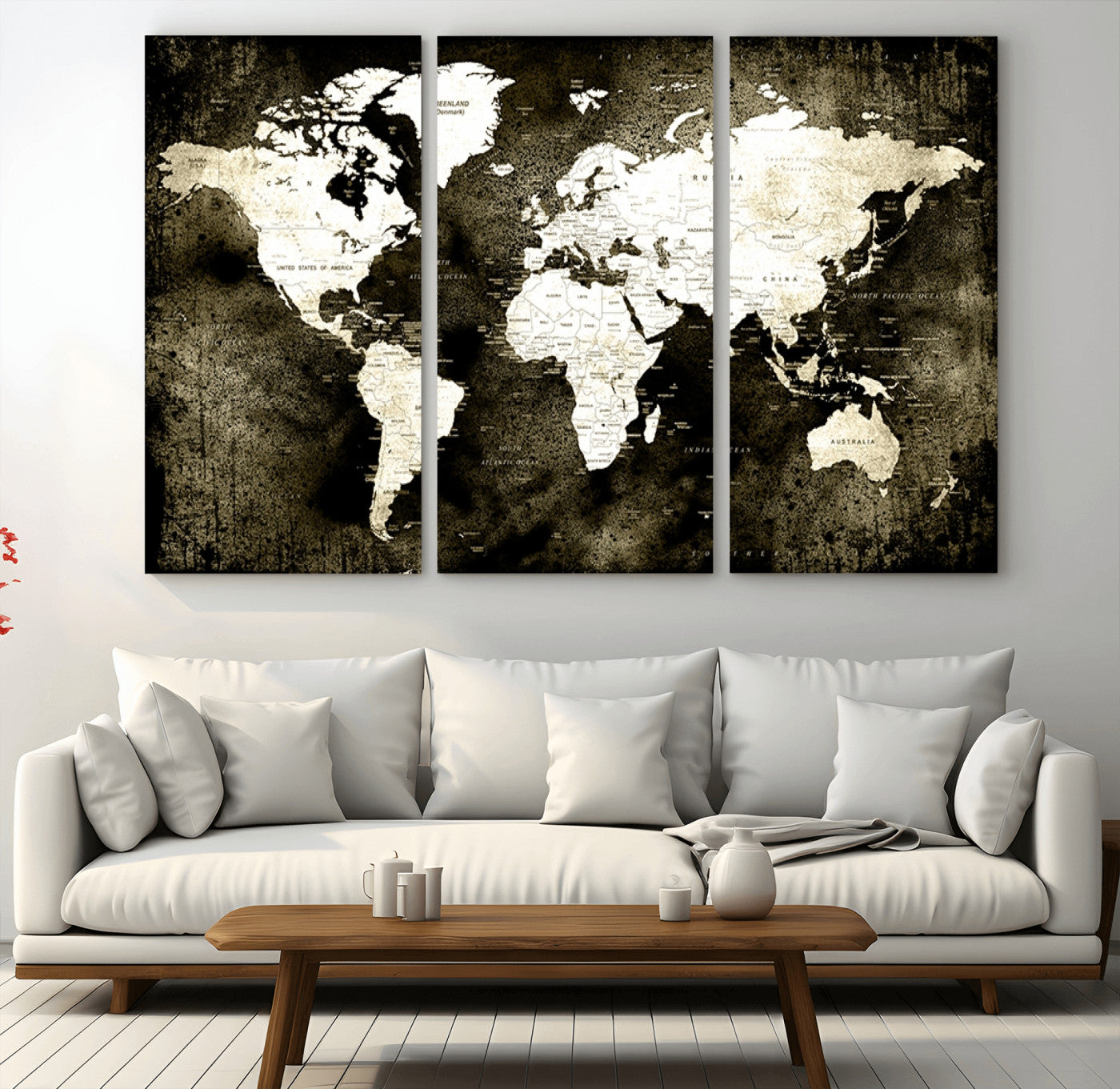 66737-MGV-CV-60X40-3P-Push Pin World Map Canvas Print – Framed Wall Art for Couples to Track Their Travels – Anniversary Gift or Home Adventure Decor