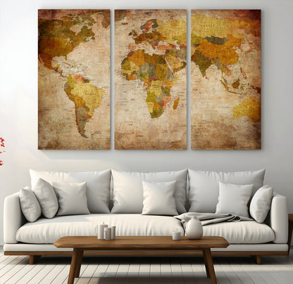 Push Pin World Map Canvas Print – Framed Wall Art for Couples to Track Their Travels – Anniversary Gift or Home Adventure Decor
