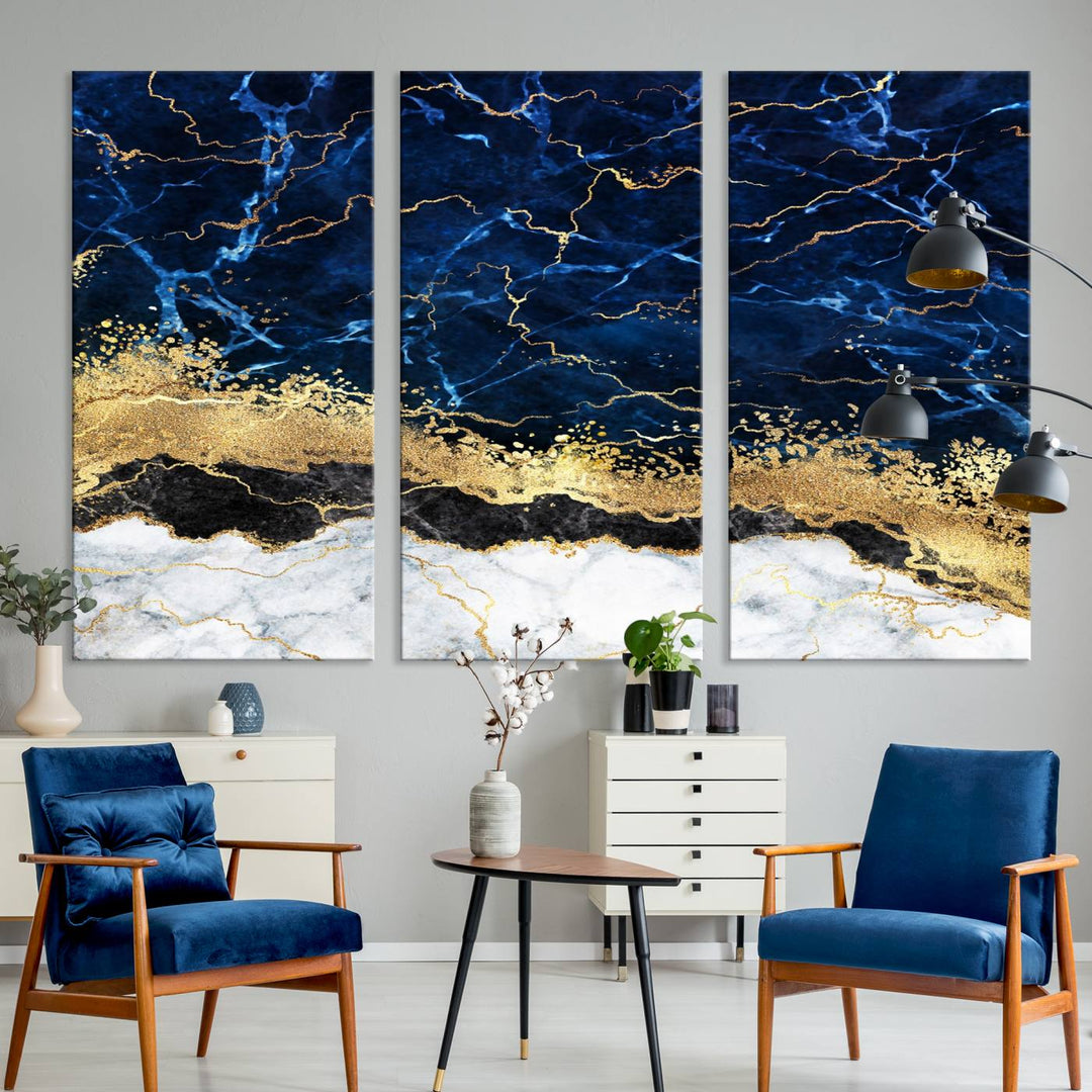 Navy Blue Marble Fluid Effect Wall Art Abstract Canvas Wall Art Print