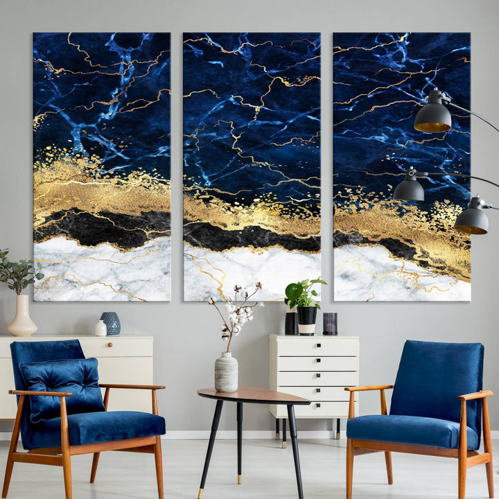Navy Blue Marble Fluid Effect Wall Art Abstract Canvas Wall Art Print