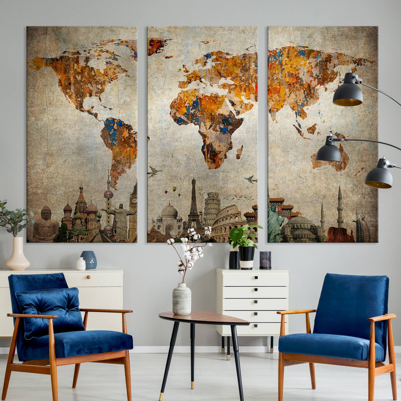Push Pin World Map Canvas Print – Framed Wall Art for Couples to Track Their Travels – Anniversary Gift or Home Adventure Decor