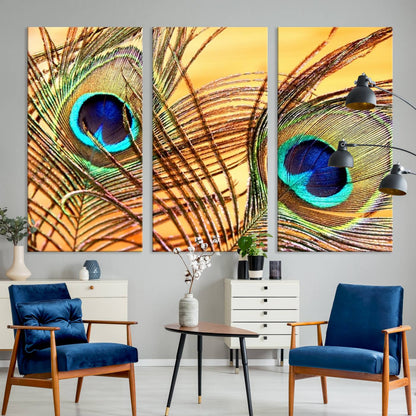 Peacock Feather Wall Art Print - Vibrant Green, Blue, and Orange Peacock Feather Design, Ready to Hang