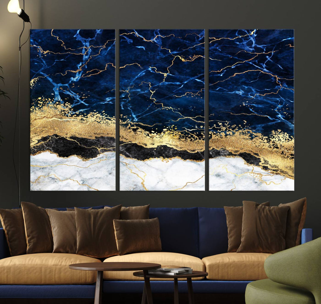 Navy Blue Marble Fluid Effect Wall Art Abstract Canvas Wall Art Print
