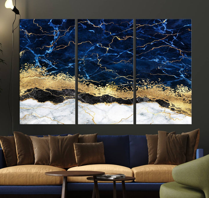 Navy Blue Marble Fluid Effect Wall Art Abstract Canvas Wall Art Print