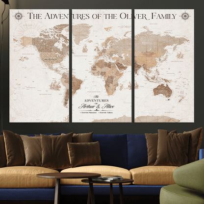 58395047-MGV-CV-36X24-Personalized Framed World Map Canvas Wall Art Print – Custom Push Pin Travel Tracker Lover - Custom World Map on Canvas