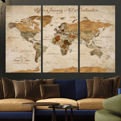 79036691-MGV-CV-30X20-Custom Push Pin World Map Wall Canvas Print – Personalized Travel Tracker with Pins – Framed Custom Quotie Canvas for Home Office Decor