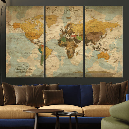 40572820-MGV-CV-36X24-Custom Push Pin World Map Wall Canvas Print – Personalized Travel Tracker with Pins – Framed Custom Quotie Canvas for Home Office Decor