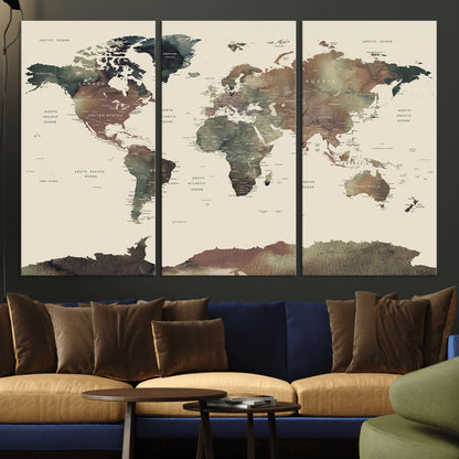 Push Pin World Map Canvas Print – Framed Wall Art for Couples to Track Their Travels – Anniversary Gift or Home Adventure Decor