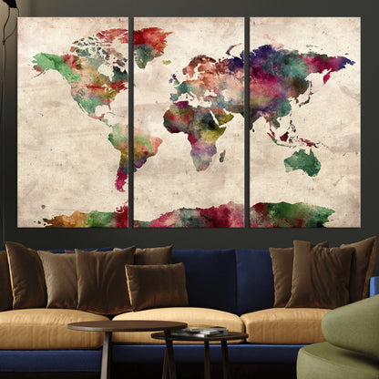 Push Pin World Map Canvas Print – Framed Wall Art for Couples to Track Their Travels – Anniversary Gift or Home Adventure Decor