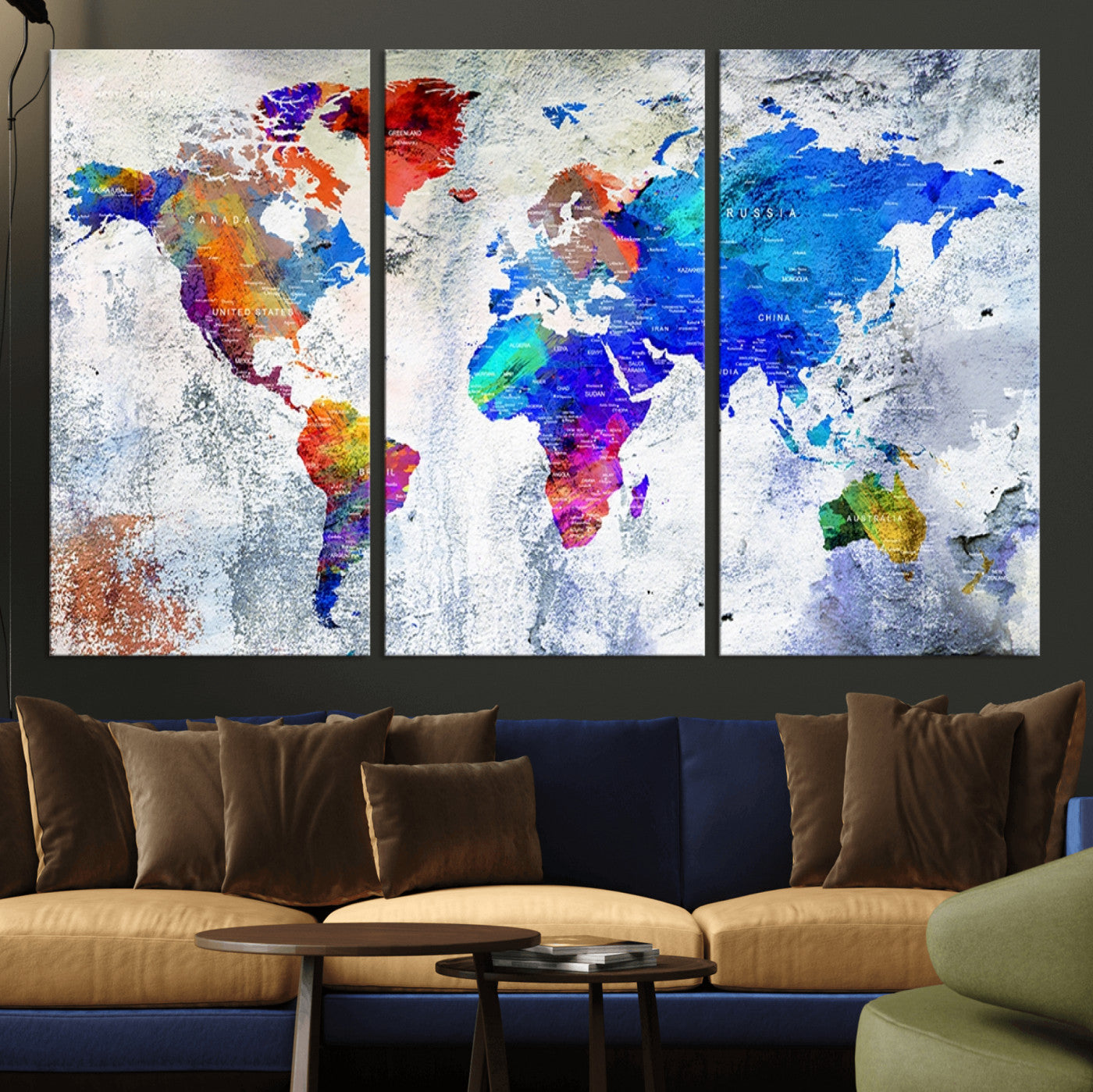 Push Pin World Map Canvas Print – Framed Wall Art for Couples to Track Their Travels – Anniversary Gift or Home Adventure Decor