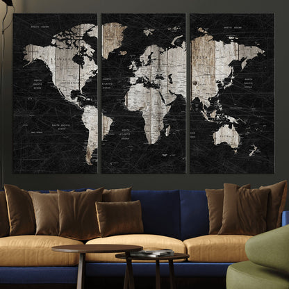 89998-MGV-CV-36X24-Push Pin World Map Canvas Print – Framed Wall Art for Couples to Track Their Travels – Anniversary Gift or Home Adventure Decor