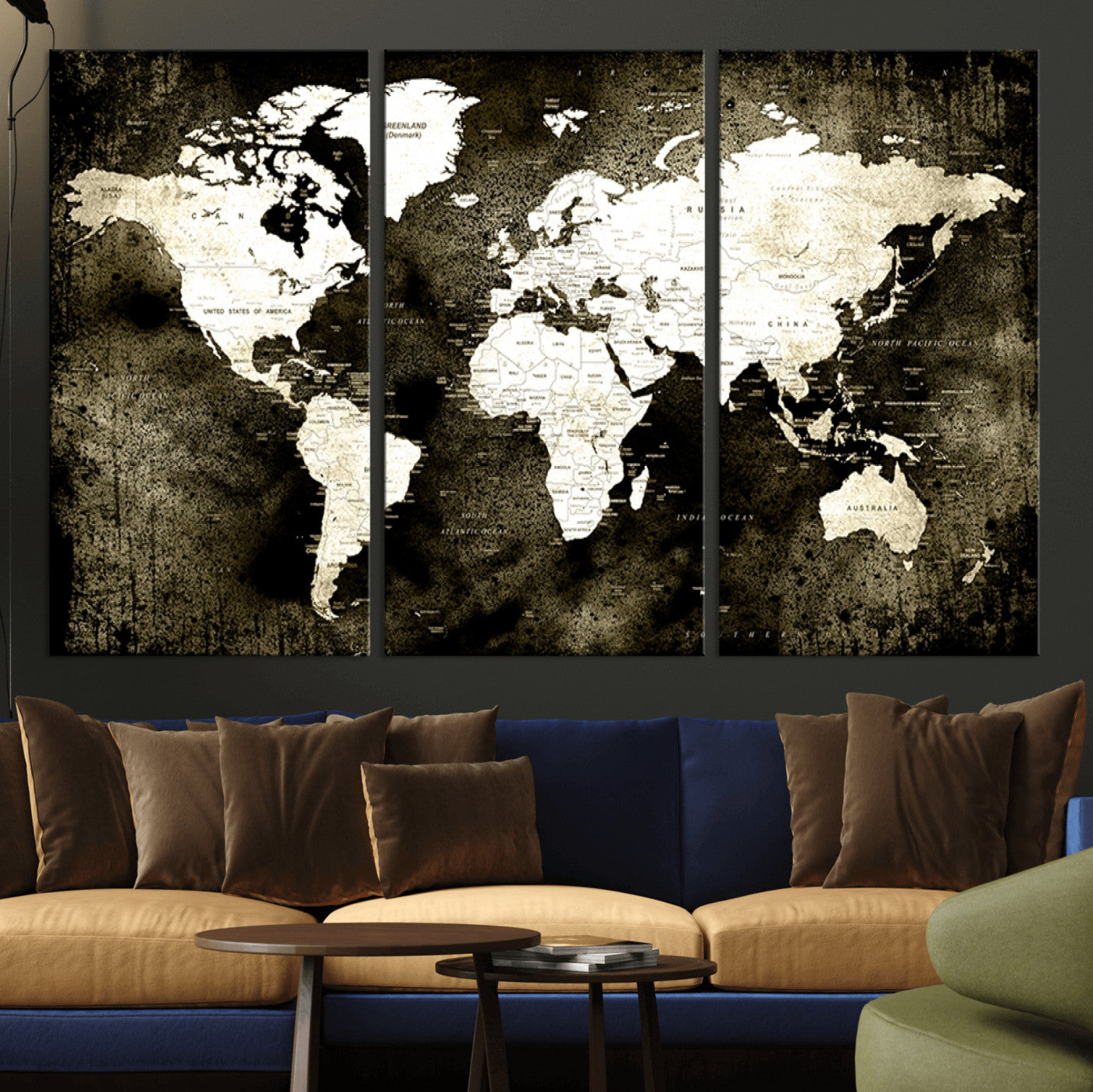 66737-MGV-CV-36X24-Push Pin World Map Canvas Print – Framed Wall Art for Couples to Track Their Travels – Anniversary Gift or Home Adventure Decor