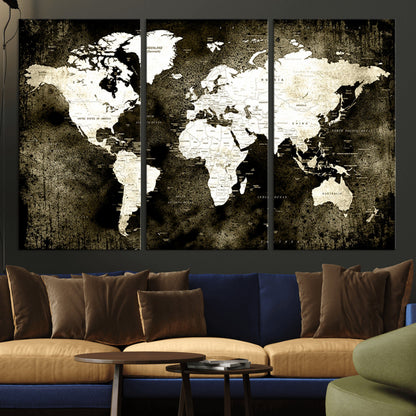 66737-MGV-CV-36X24-Push Pin World Map Canvas Print – Framed Wall Art for Couples to Track Their Travels – Anniversary Gift or Home Adventure Decor