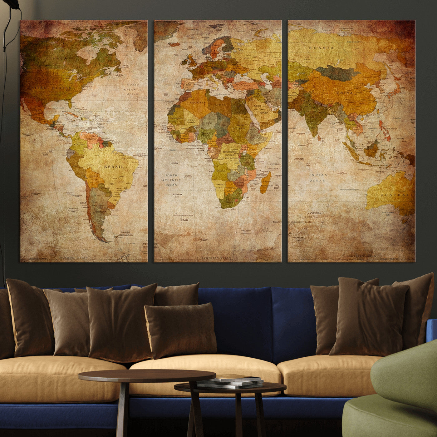 Push Pin World Map Canvas Print – Framed Wall Art for Couples to Track Their Travels – Anniversary Gift or Home Adventure Decor
