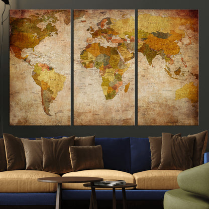 Push Pin World Map Canvas Print – Framed Wall Art for Couples to Track Their Travels – Anniversary Gift or Home Adventure Decor