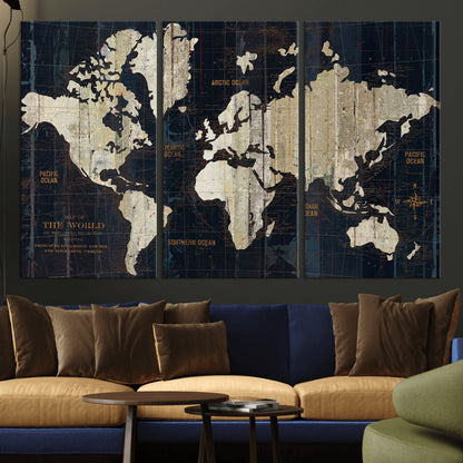 Push Pin World Map Canvas Print – Framed Wall Art for Couples to Track Their Travels – Anniversary Gift or Home Adventure Decor