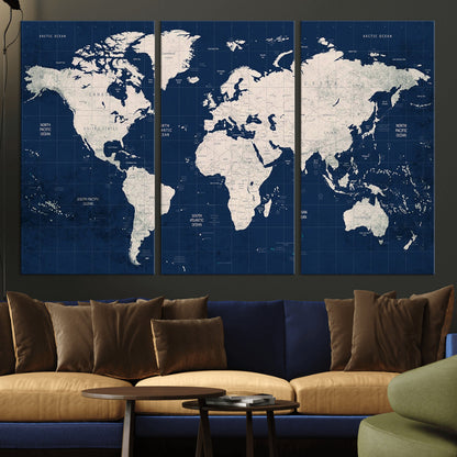 Push Pin World Map Canvas Print – Framed Wall Art for Couples to Track Their Travels – Anniversary Gift or Home Adventure Decor