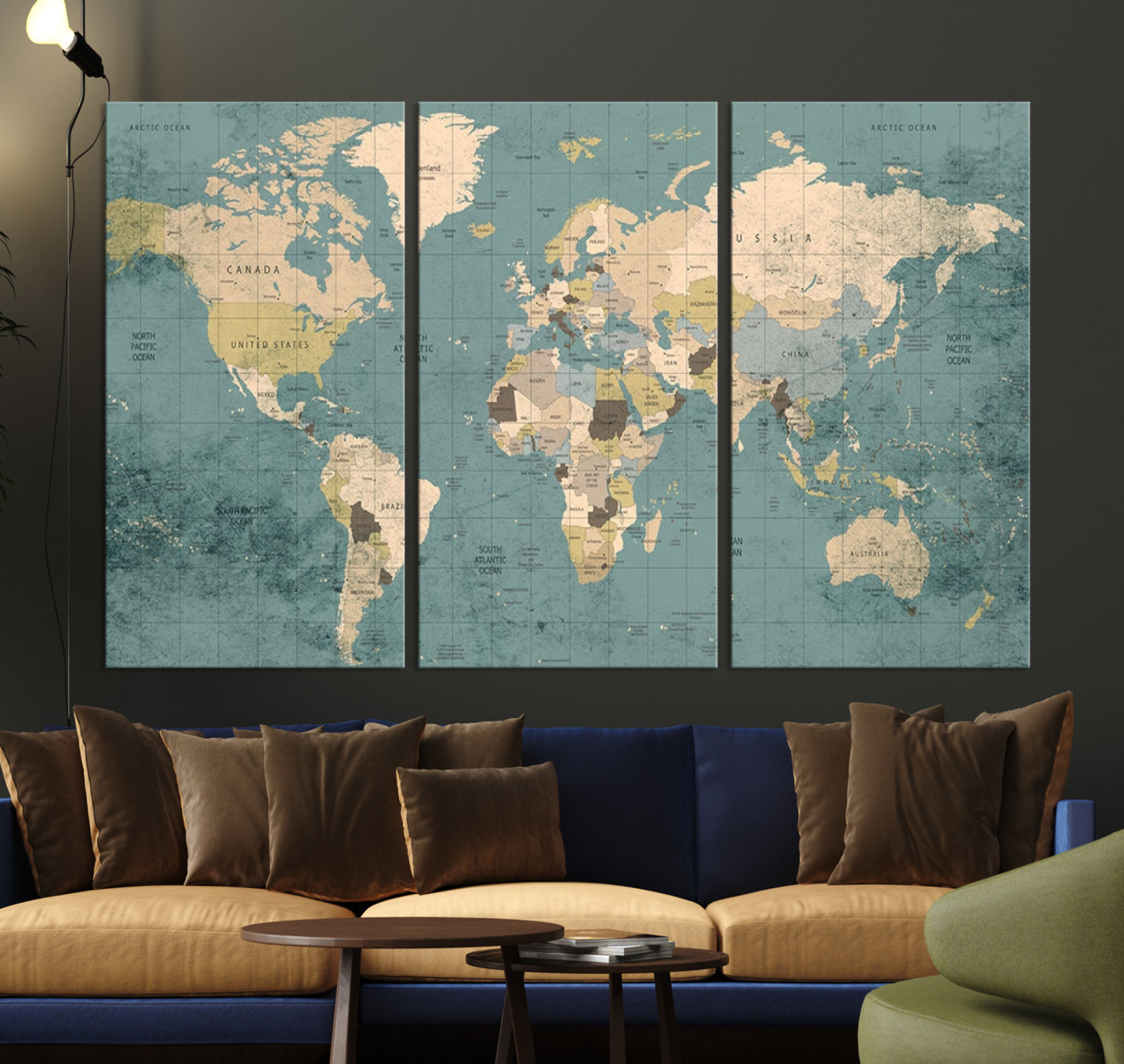 Classic World Map Wall Art Canvas Print, Framed Retro Map Art Picture Print, Vintage Atlas Perfect Rustic Explorer Decor Artwork