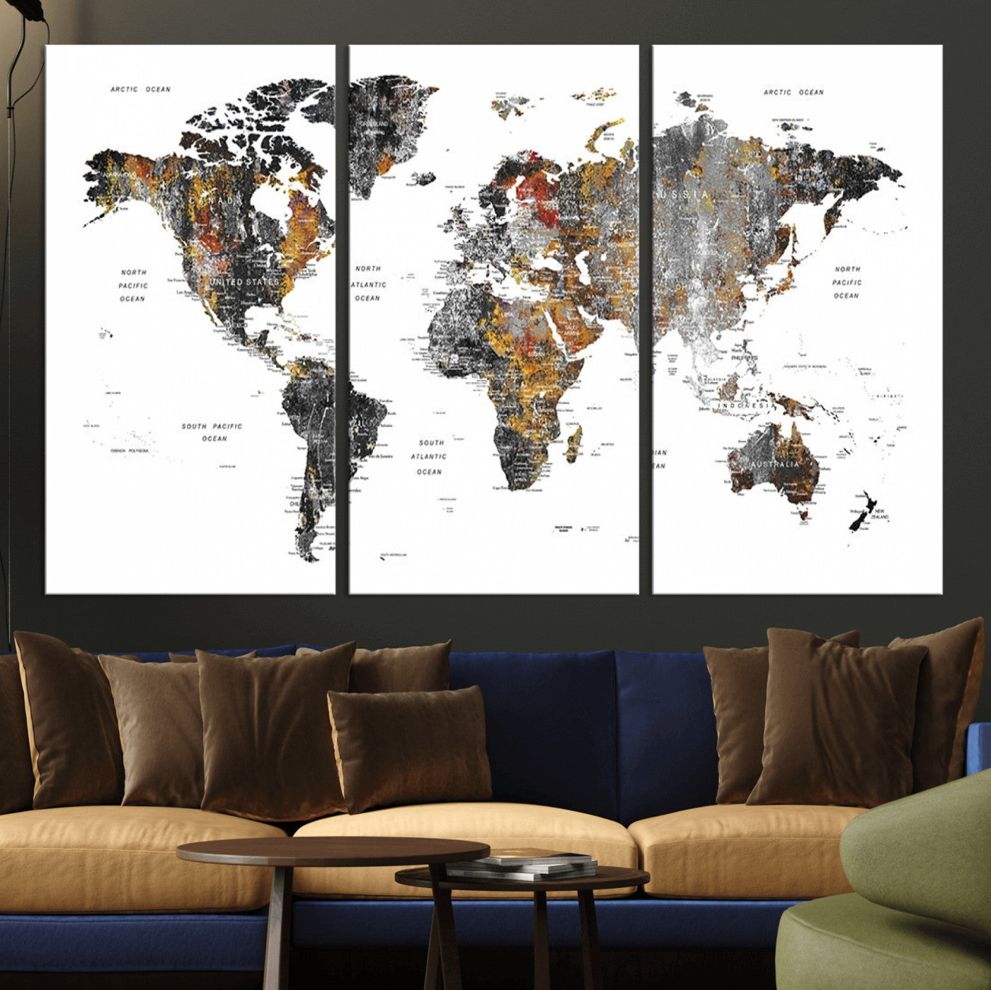 Push Pin World Map Canvas Print – Framed Wall Art for Couples to Track Their Travels – Anniversary Gift or Home Adventure Decor