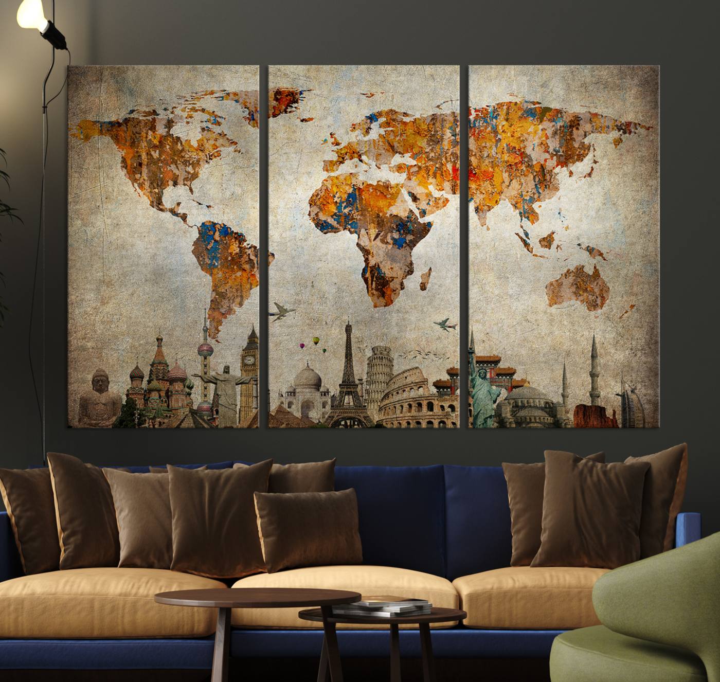 Push Pin World Map Canvas Print – Framed Wall Art for Couples to Track Their Travels – Anniversary Gift or Home Adventure Decor