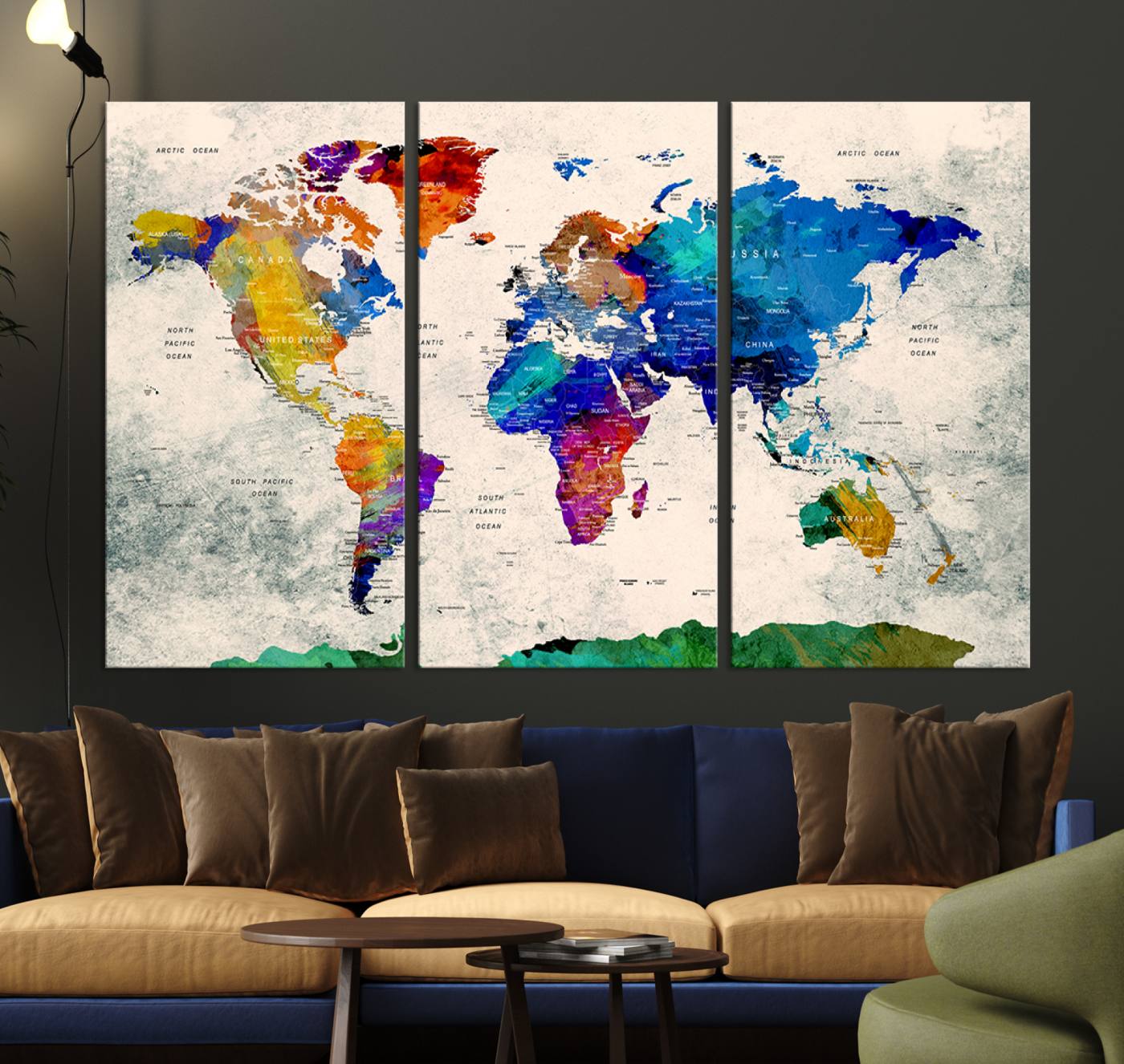 Push Pin World Map Canvas Print – Framed Wall Art for Couples to Track Their Travels – Anniversary Gift or Home Adventure Decor