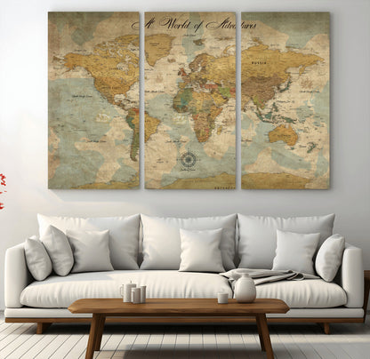 75690627-MGV-CV-36X24-Personalized World Map Print, Customizable Push Pin Framed World Map Print on Canvas - Custom Quote on Map Print,