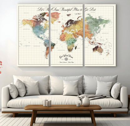 29289638-MGV-CV-36X24-Personalized World Map Print - Customizable Push Pin Framed World Map Print on Canvas - Custom Quote on Map Print