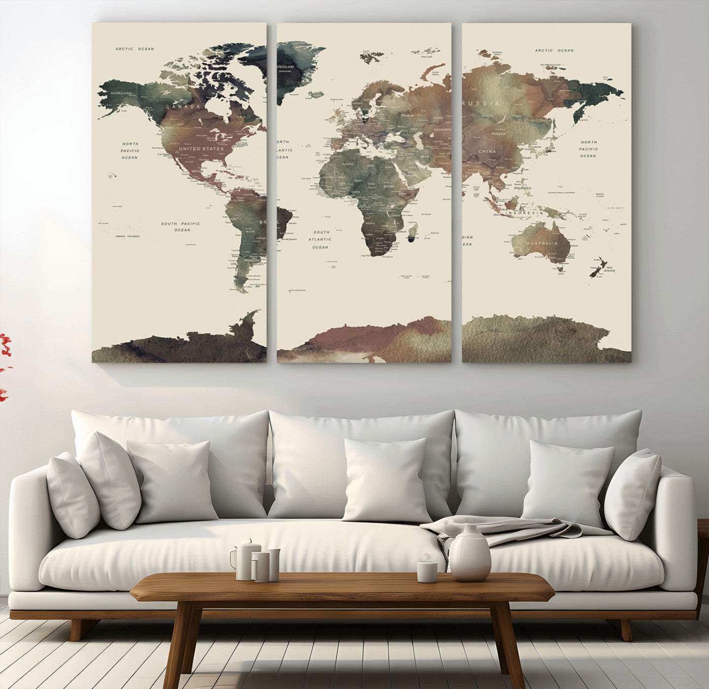 Push Pin World Map Canvas Print – Framed Wall Art for Couples to Track Their Travels – Anniversary Gift or Home Adventure Decor