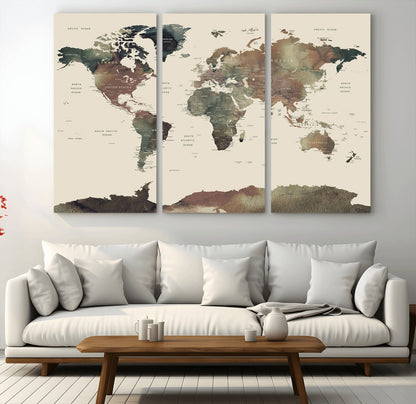Push Pin World Map Canvas Print – Framed Wall Art for Couples to Track Their Travels – Anniversary Gift or Home Adventure Decor
